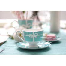 Blue ceramic coffee set and eco-friendly ceramic cup with saucer.